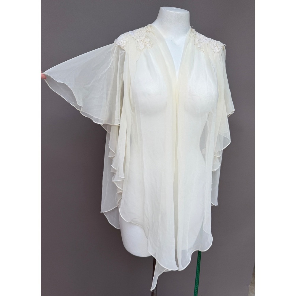 Jonquil Vintage Diane Samandi Sheer Lace Robe Ivory Chiffon Bridal Bed Jacket